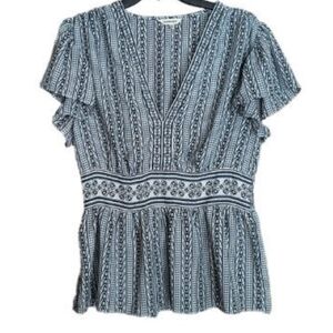 Max Studio White and Blue Floral Peplum Top